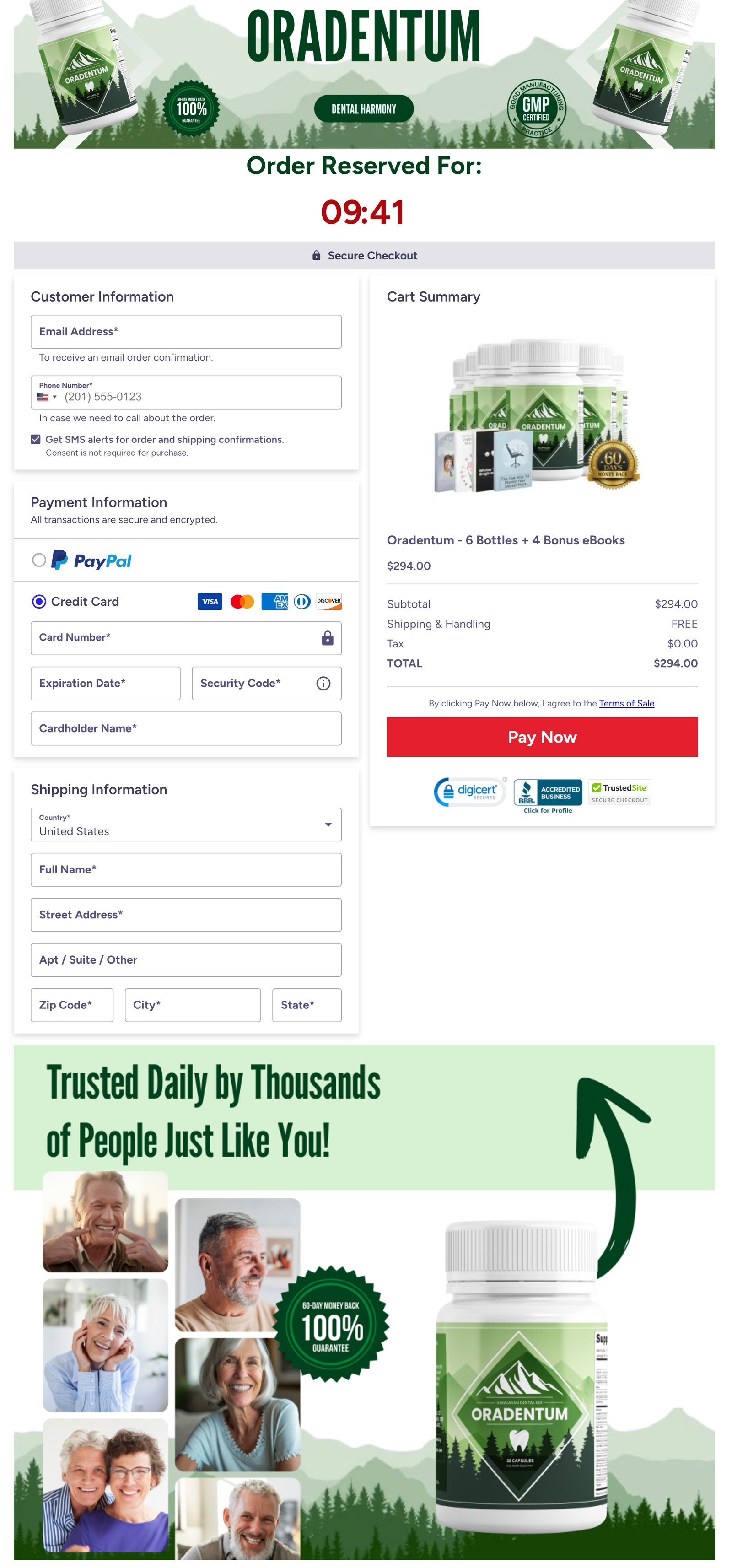 Oradentum Official Website Secure Order Page